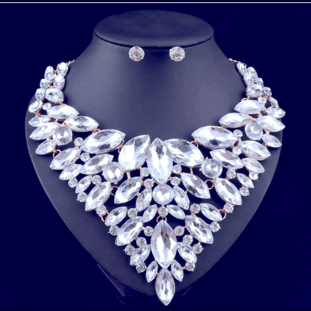 Gold Plated Crystal Necklace Earring Set